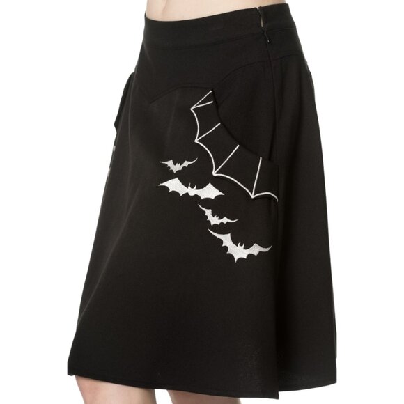 Lost Queen Gothic Black Bat Skater Skirt, Halloween Gothic Skater Skirt - XS - Picture 5 of 5